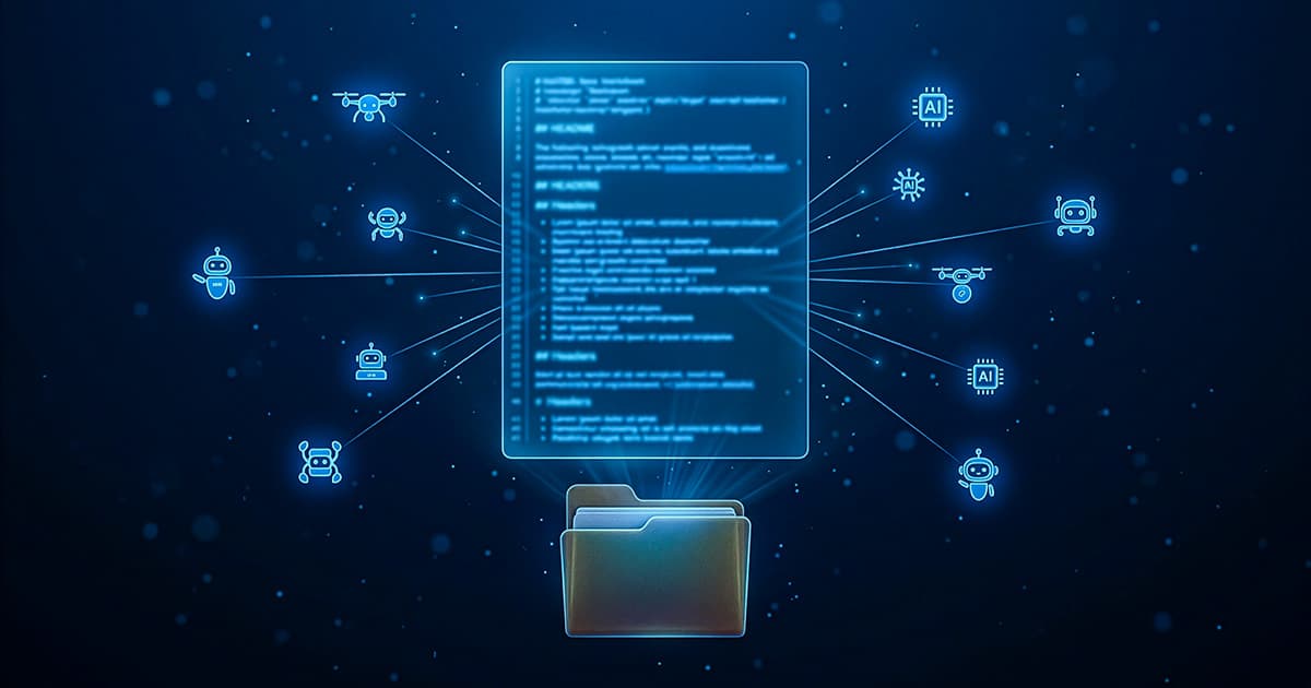 Illustration av AI-modeller som läser en llms.txt-fil från en webbplats rotkatalog
